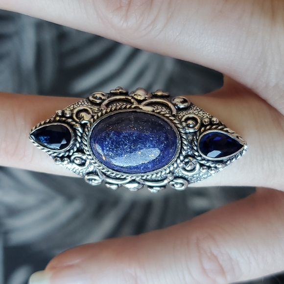 New Lapis Lazuli & Blue Topaz 925 Silver Statement Ring. - Picture 3 of 15